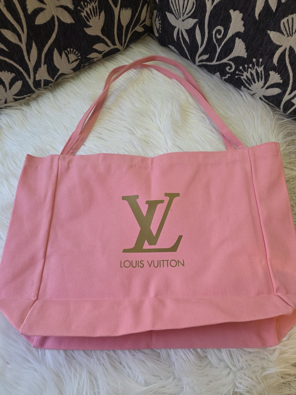 Pink Canvas Tote Bag With Slim Handles - Picture 3 of 9